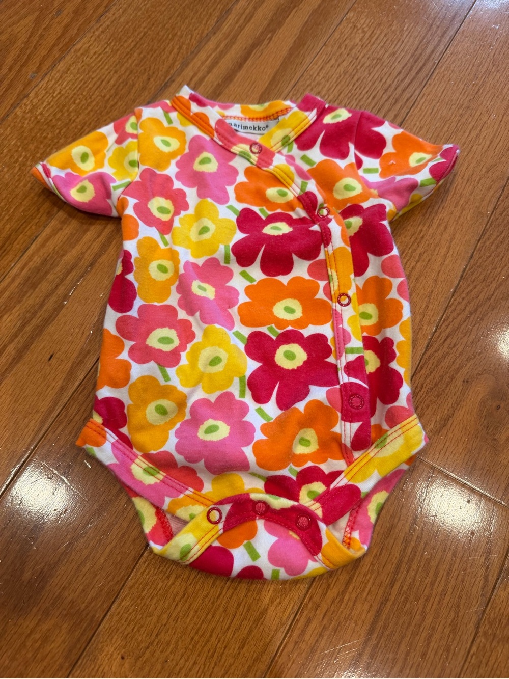 Marimekko Kids Floral One-Piece Bodysuit in Multi Pink/Orange 3 months